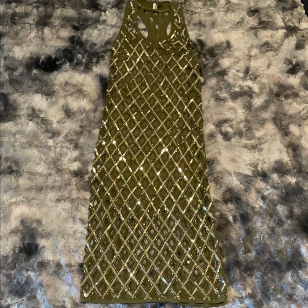 TOPSHOP BOUTIQUE OLIVE GREEN SEQUINS DRESS